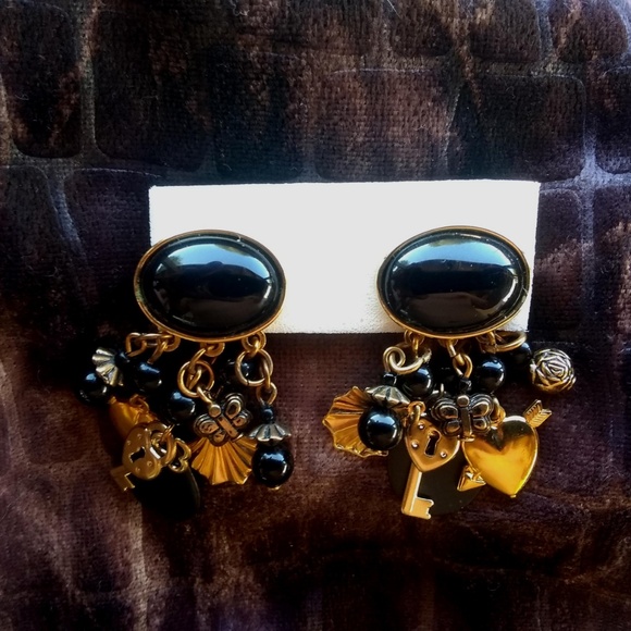 Vintage Karla Jordan Black Onyx w. Charms Earrings - Picture 3 of 4